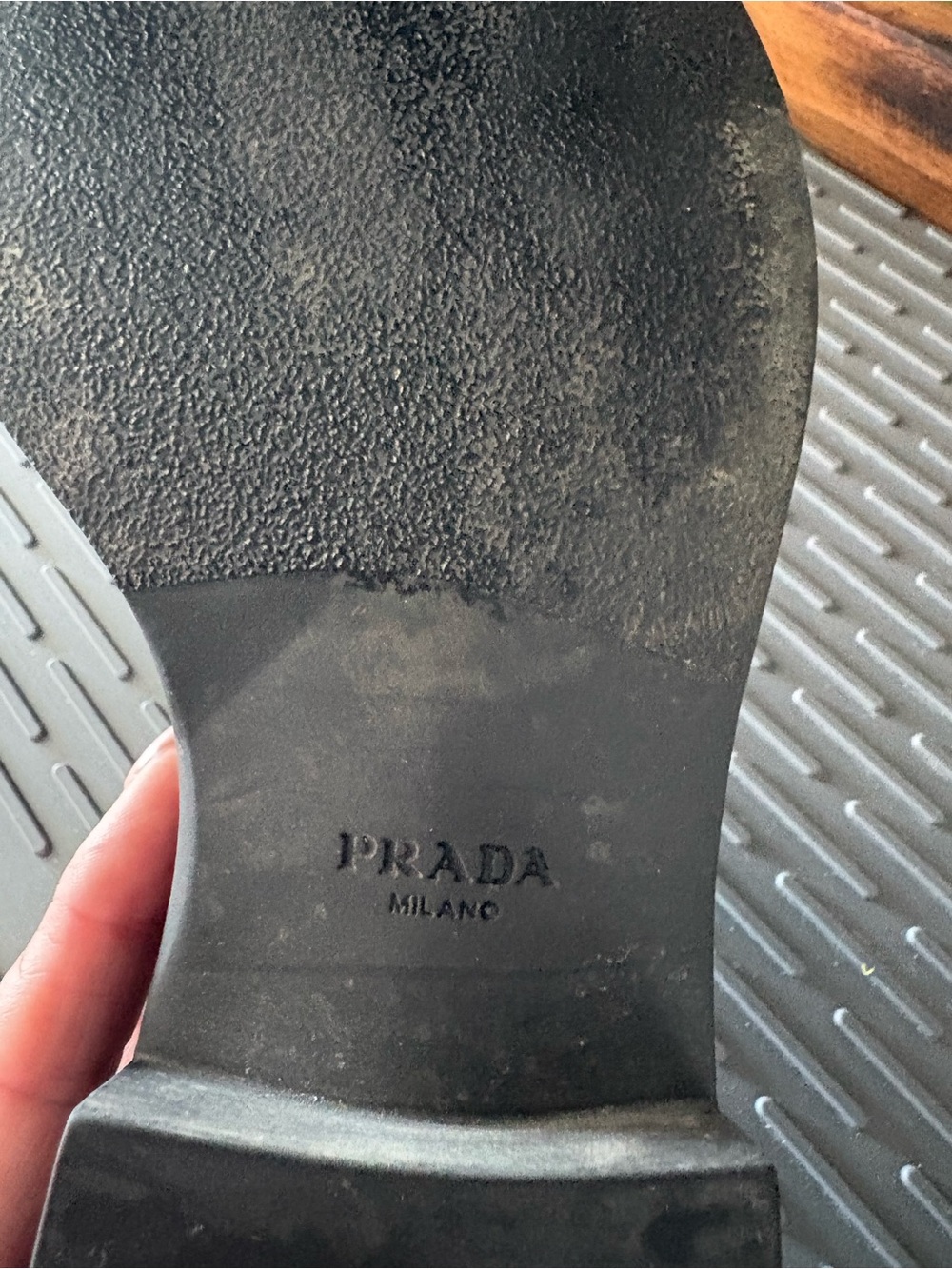Prada Black Leather Penny Loafers with Silver Triangle Logo - Picture 9 of 12